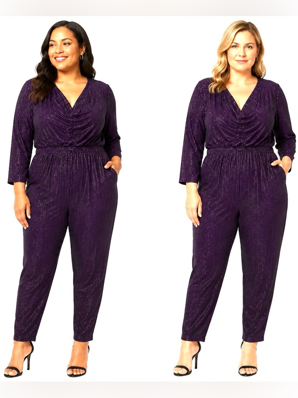 Lane Bryant Deep Purple Sparkle Wrap-Front Jumpsuit